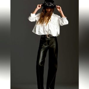 The Naomi wide leg flare pant by Anthropologie faux leather edition